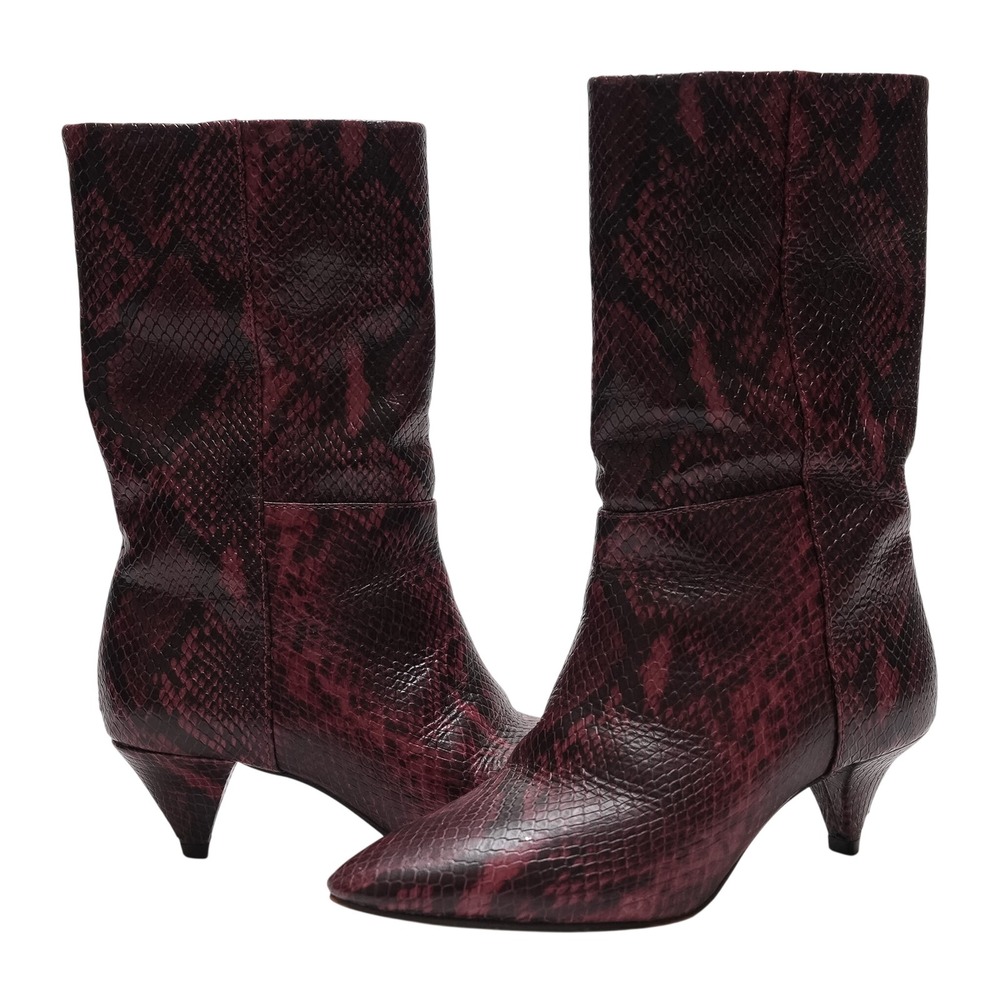 Vince Camuto Rastel Boots Womens 5.5M Red Snake Print Mid Calf Leather